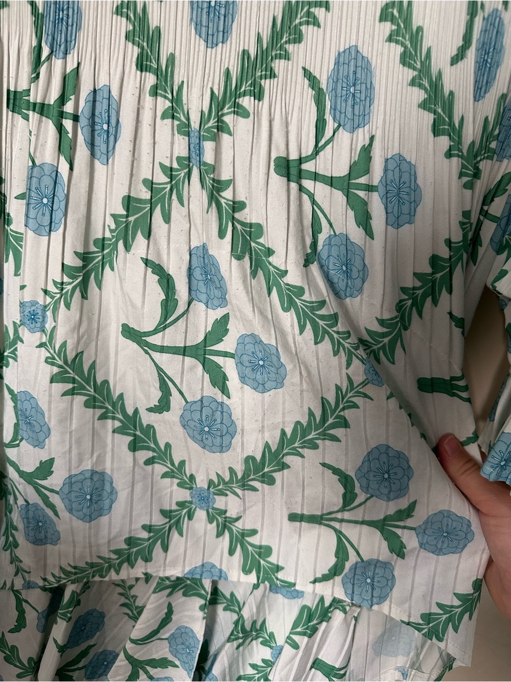 Oh So Modest White Floral Midi Dress with Blue & Green Print - Picture 2 of 4